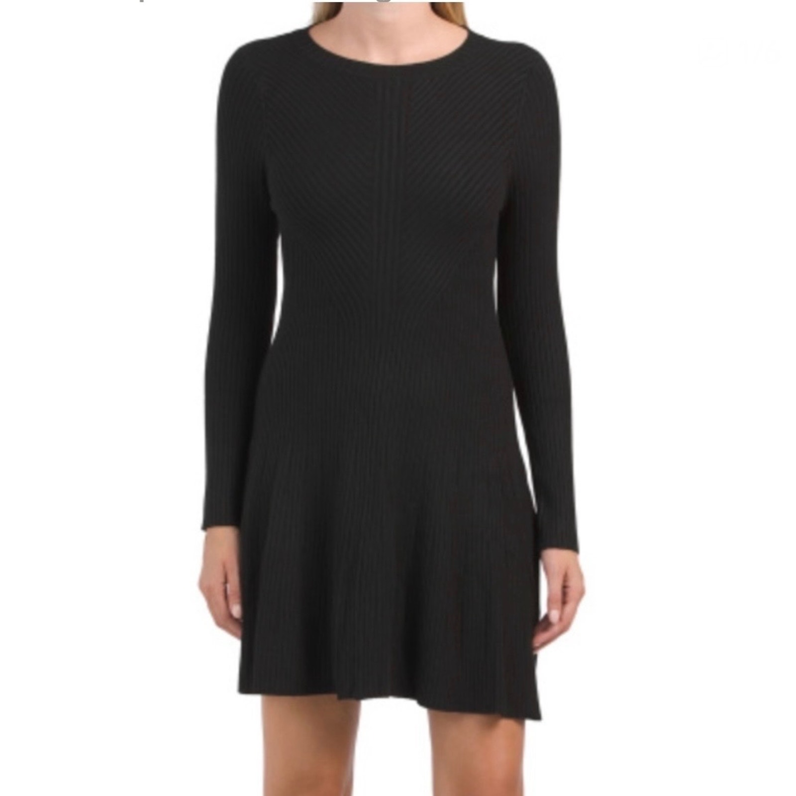 Elie Tahari Black Ribbed Fit & Flare Cashmere Blend Sweater Mini Dress Medium